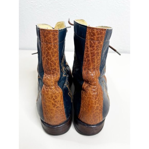 VTG Hondo Sz 12.5 A  Narrow Men Lace Up Boots Leather Brown/Blue GUC main image 5